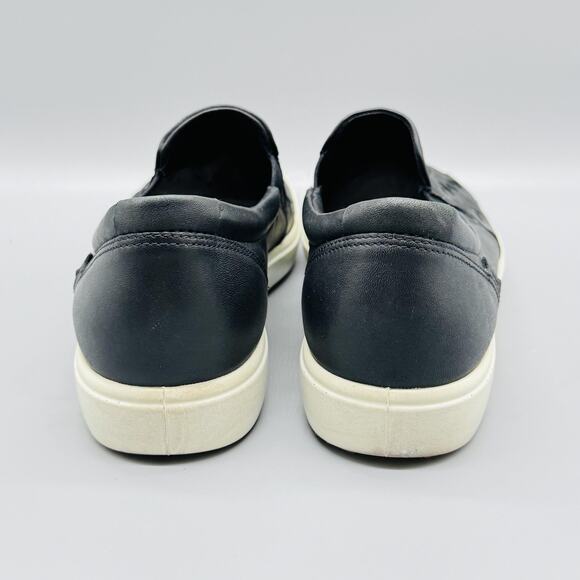 ECCO Shoes Womens 11 Black Leather Loafer Sneakers Soft 7 Woven Slip On Comfort - Picture 7 of 13